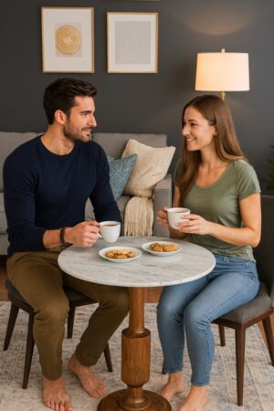 Wooden Side Table With Marble Top