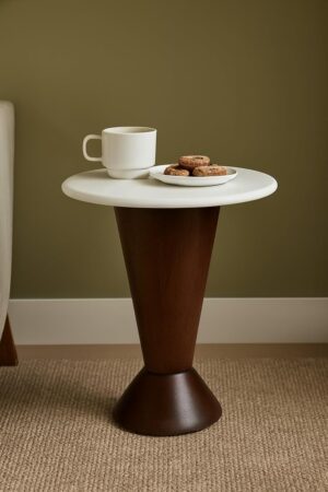 Wooden Side Table With Marble Top
