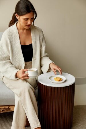 Wooden Side Table With Marble Top