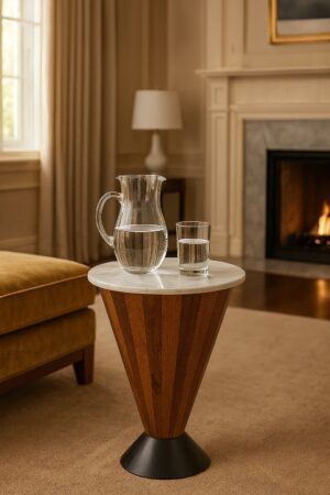 Wooden Side Table With Marble Top